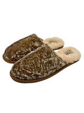 UGG~Pearle~CRUSHED VELVET SLIPPERS SLIDES in CHESTNUT WOMEN'S Size 8 LIKE NEW